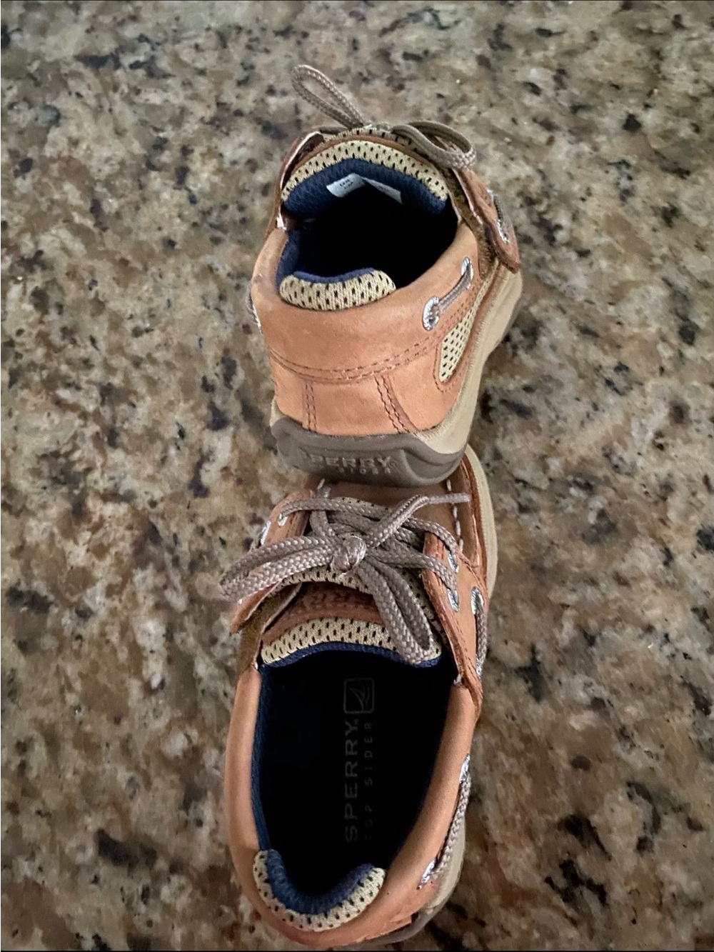 Sperry Kids Tan and Navy Mesh-Trim Boat Sneakers
